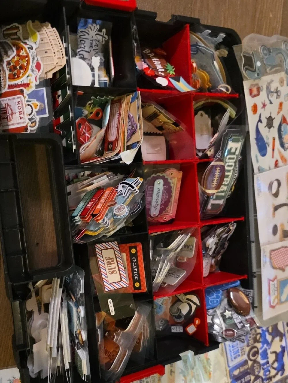 Assorted Scrapbooking Stickers and Embellishments W/ Storage Case : All NEW